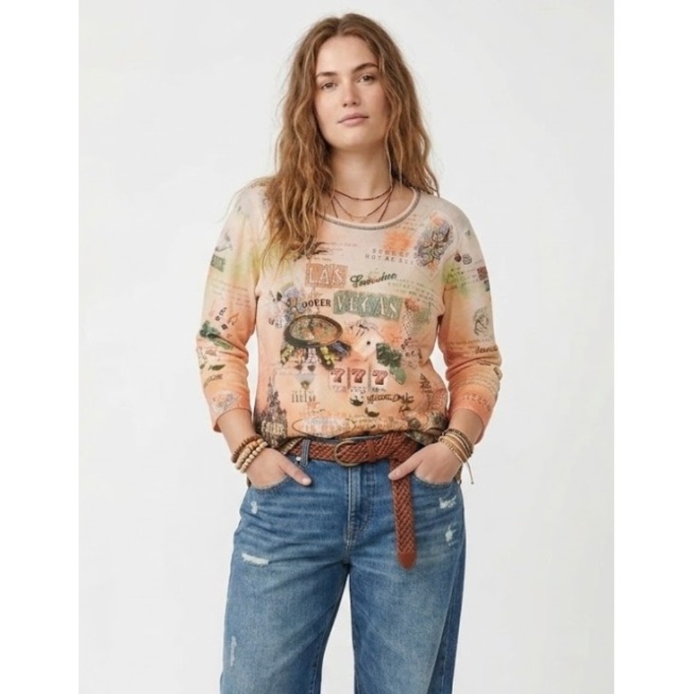 Vintage Cactus size 1X Graphic Novelty Las Vegas Print Stretch 3/4 Sleeve Top